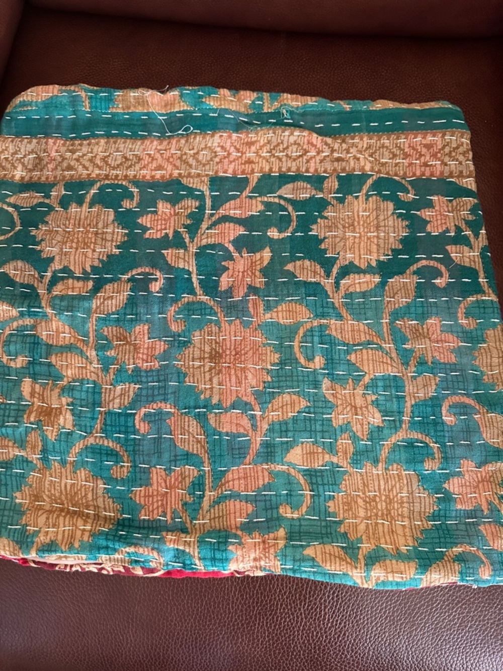 Zippered Kantha Pillow Cover 16x16